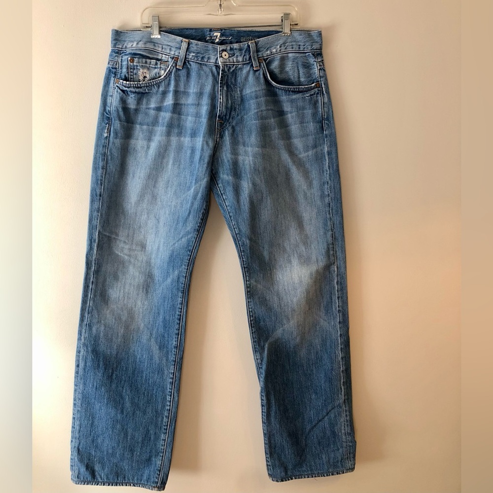 7 For All Mankind Men's Light Blue Straight Jeans